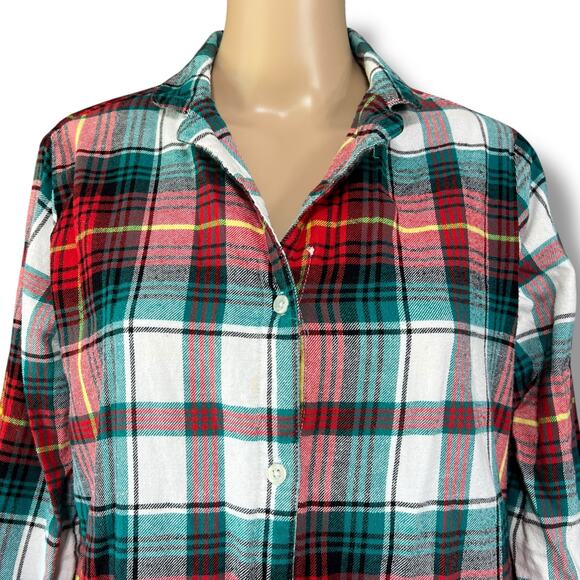 Old Navy Womens Plaid Flannel Button Down Pajama Shirt Nightgown Medium - Picture 2 of 9